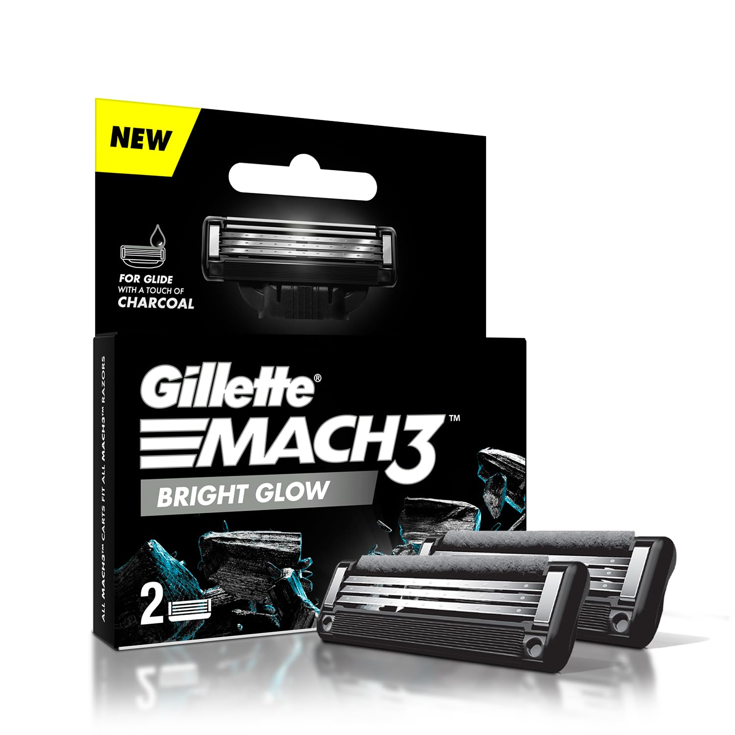 Gillette Mach3 Charcoal Shaving Razor Blades - 2S Pack Count (Cartridge), Men