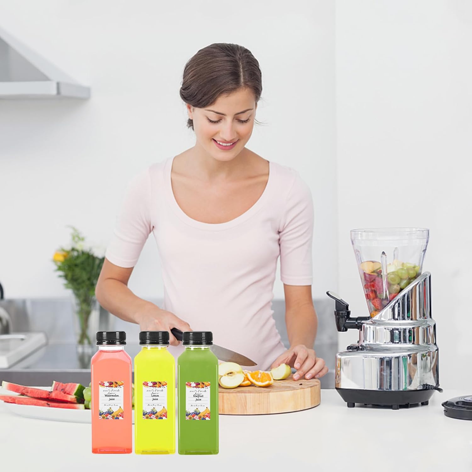 48pcs 12oz Empty Plastic Juice Bottles- Clear Homemade Juicing Drinks Containers with Black Tamper Proof Lids for Juicing, Smoothie,Drinking,Reusable Beverages Bottles - Image 5