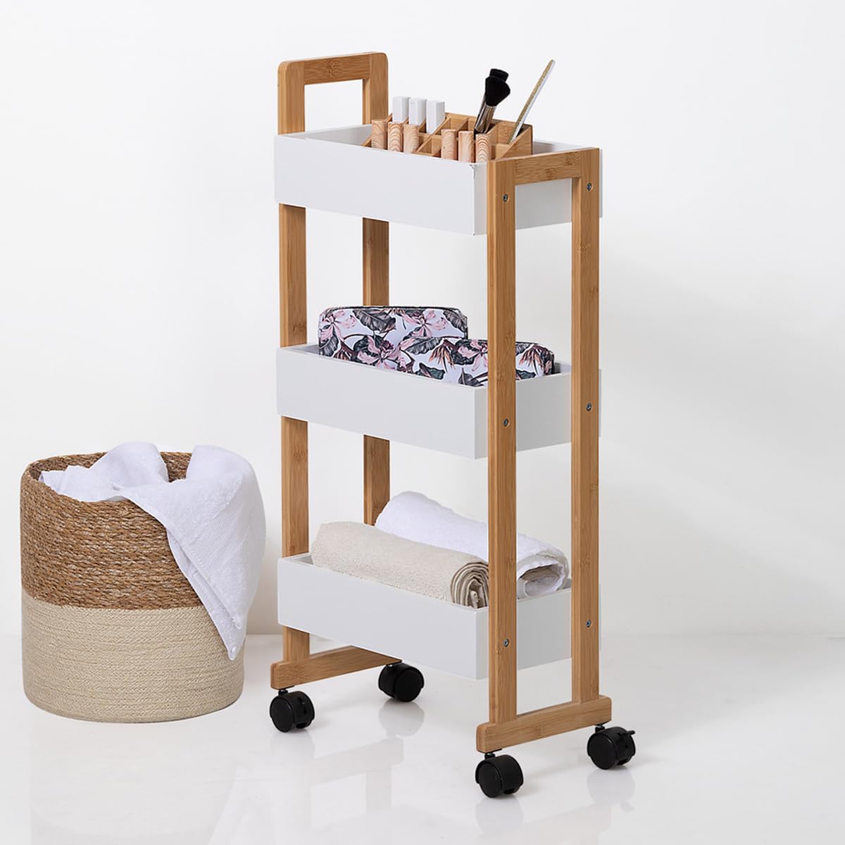 INSTANT D O Desserte en Bambou 3 Niveaux - H. 80 cm - Blanc