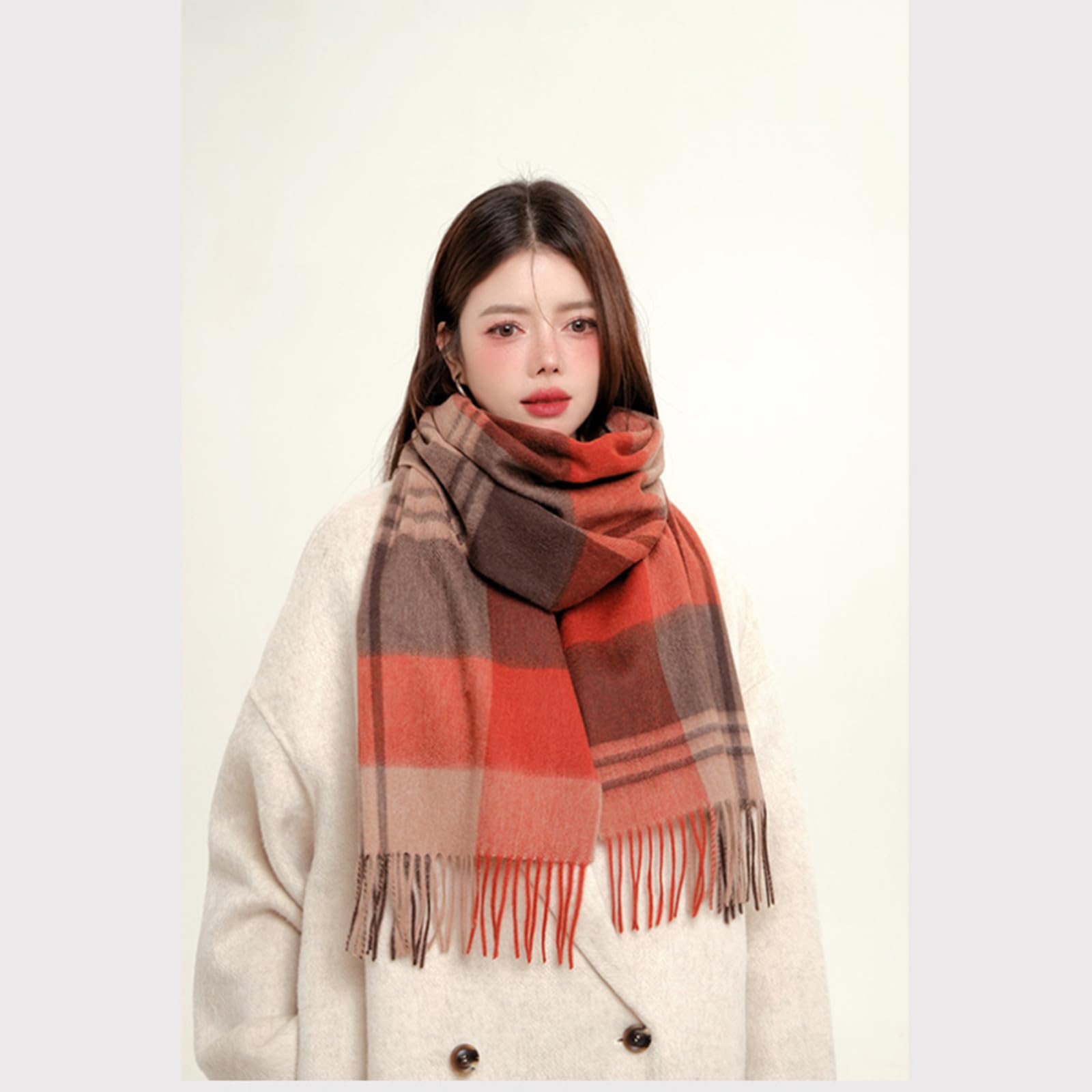 Sciarpa Donna Sciarpa A Quadri di Lana da Donna - Sciarpa E Scialle Caldi per Autunno E Inverno, Adatti A Studenti E Coppie-rosso-180 * 33 Cm
