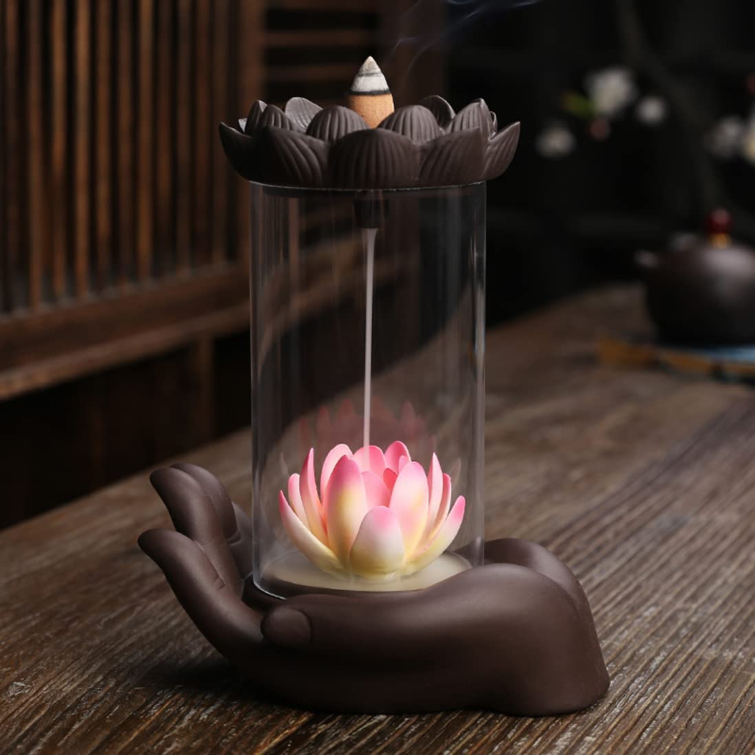 Porte-encens cascade main de Bouddha lumineux, le cadeau idéal pour adepte de zen