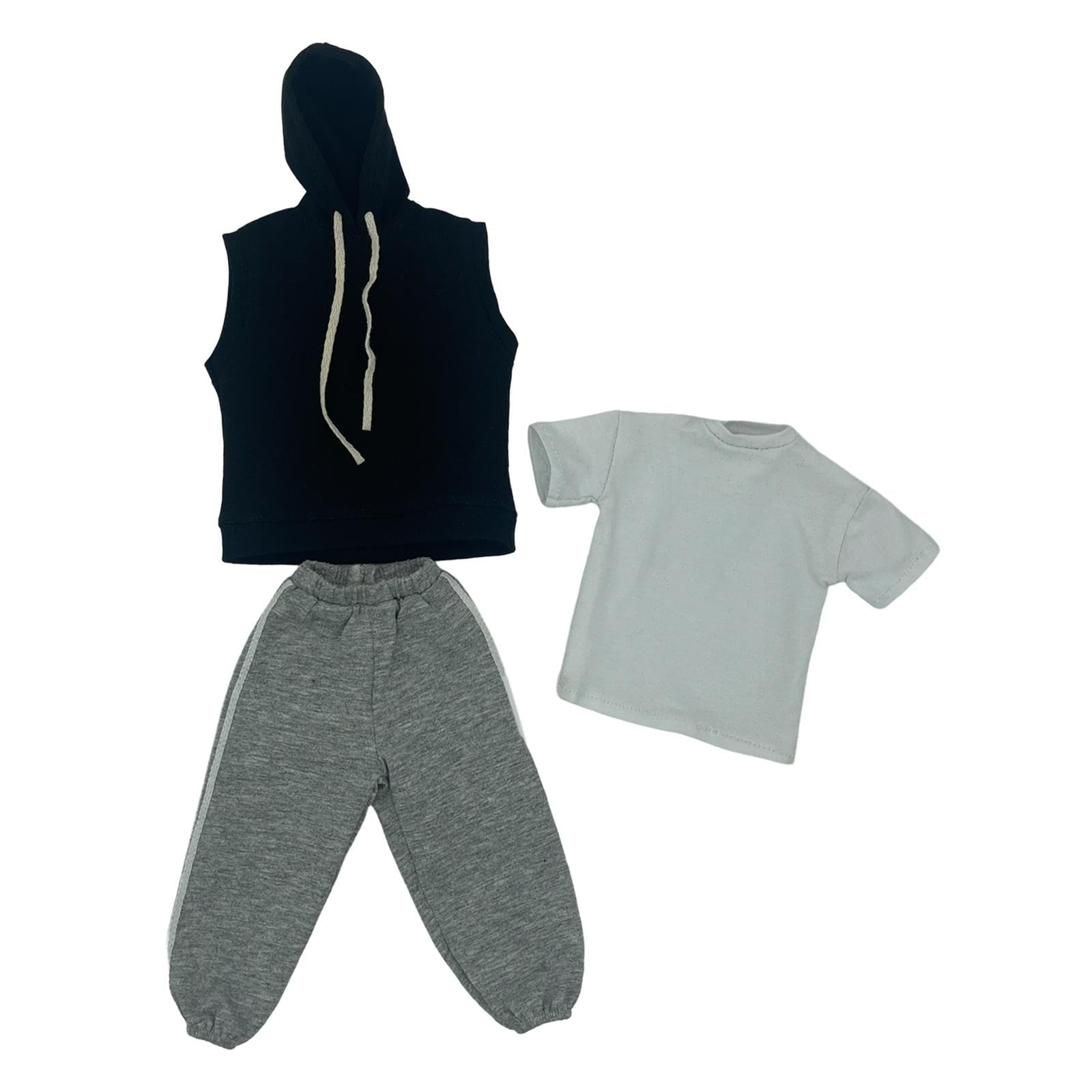 Amagogo 3x 1/6 ärmelloses Hoodie-Hosen-Set, handgefertigte Puppenkleidung, modisches Miniatur-Kleidungskostüm für 12-Zoll-Verkleidung, Actionfiguren-Zubehör, schwarzer Kapuzenpullover
