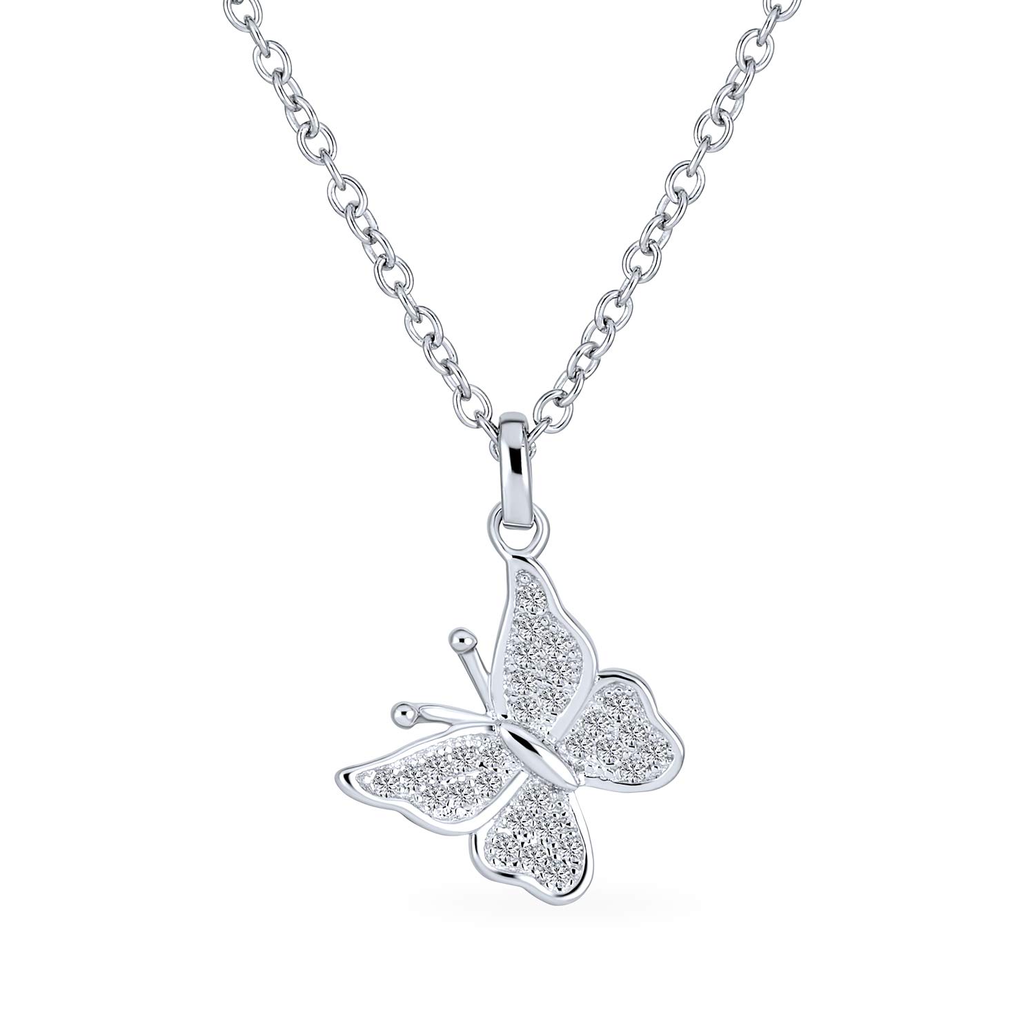 Bling Jewelry Mini Petite Tiny Clear Cubic Zirconia Micro Pave CZ Giardino Insetto Farfalla Collana Per Donne Adolescenti .925 Argento