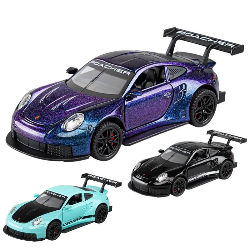 Image of 1:32 Porche 911 GT3 RS Diecast Metal Pull Back Car - 4 Openable Doors with Sound & Light | Perfect Toy & Gift for Kids 【Colors as Per Stock】