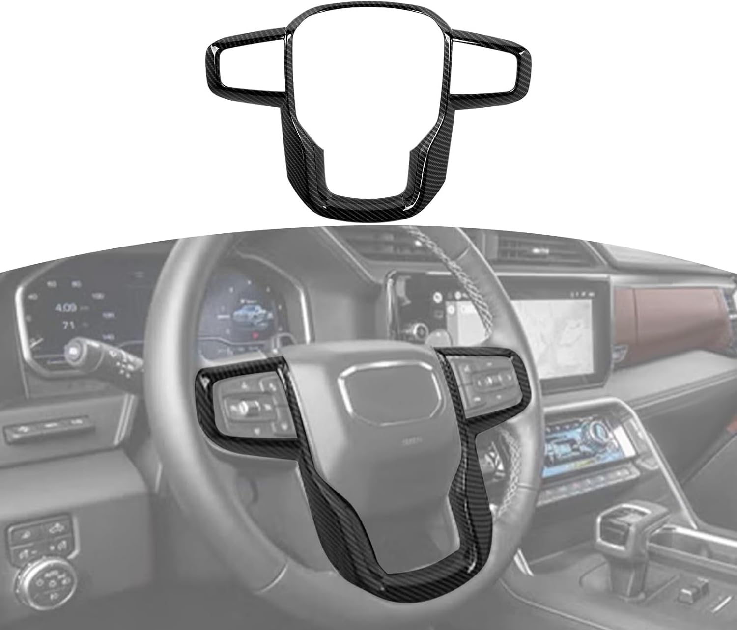 for Sierra Steering Wheel Panel Trim Sticker for GMC Sierra 2019 2020 2021 2022 2023 2024-Present Black Carbon Fiber Interior Accessories 1pc