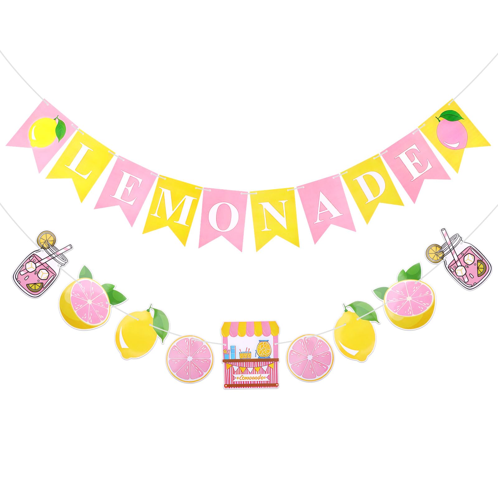 Lemonade Banner for Lemonade Stand Decorations, Pink Lemonades Stand Party Decorations Outdoor Lemon Sign Garland Drink Decor Supplies for Summer Birthday, Bridal Shower