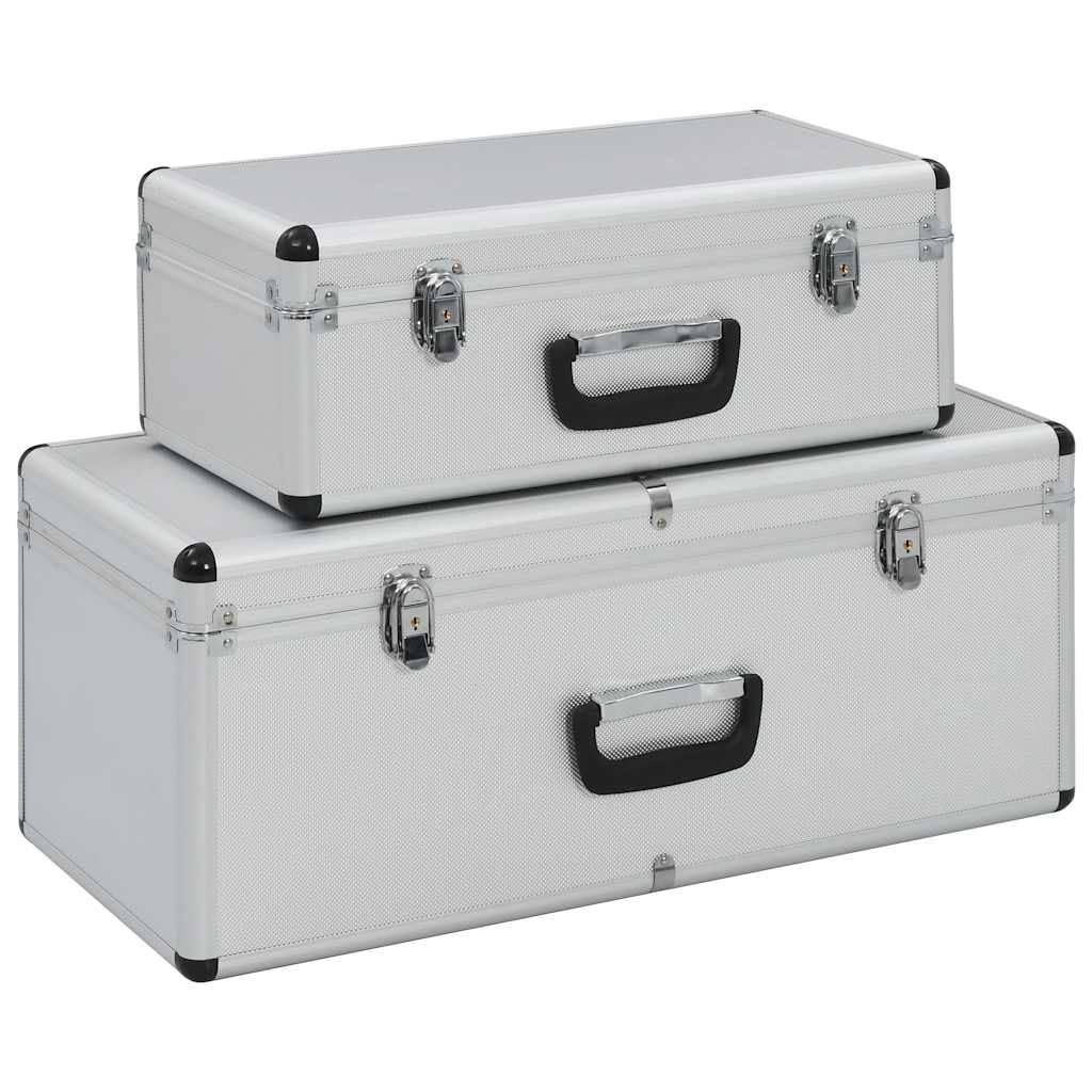 vidaXL 2x Storage Cases Tool Round Reinforced Corners Lockable Transport Equipment Carrier Organiser Container Box Silver Aluminium