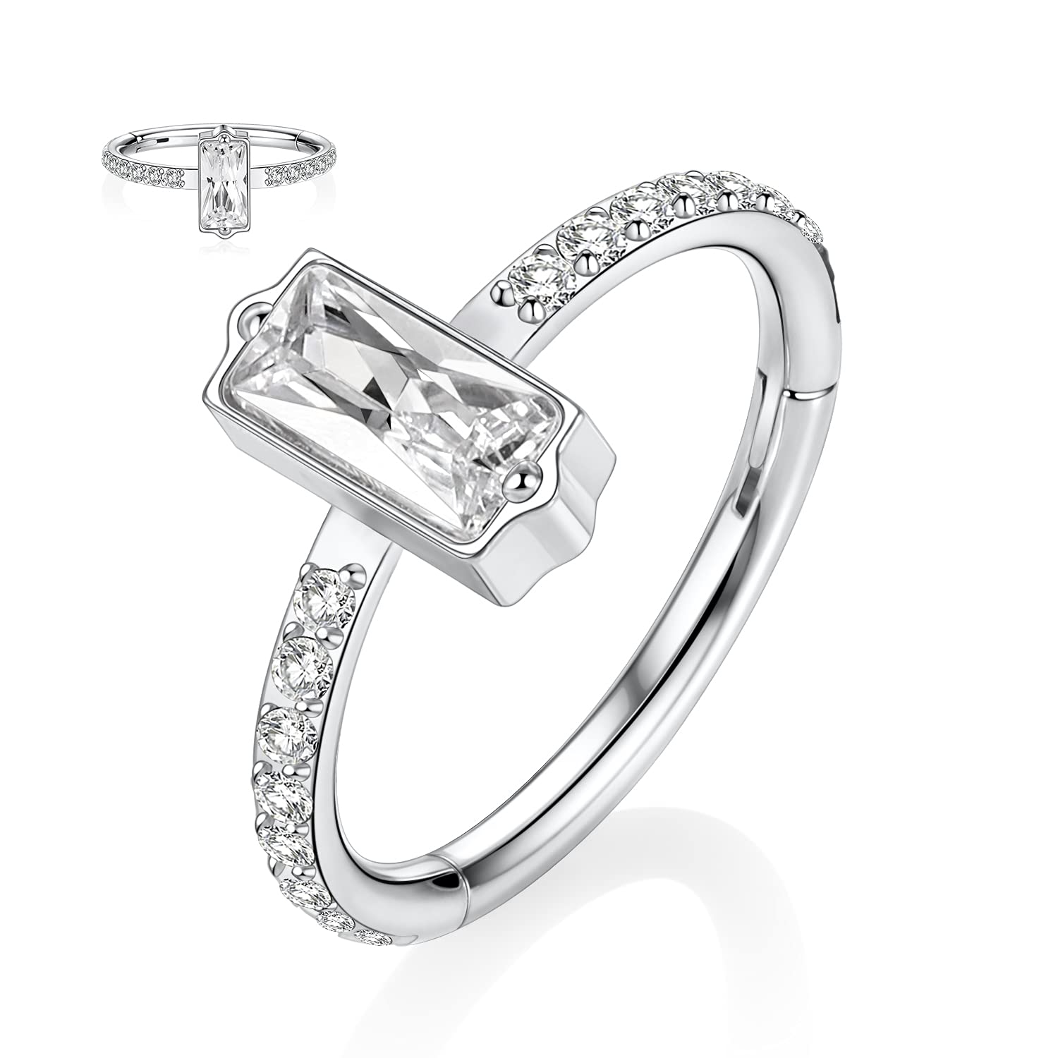 AROWRO 20G 18G 16G 14G CZ Nose Septum Rings Cartilage Conch Earring Hoop 316L Surgical Steel Conch Daith Helix Tragus Piercing Jewelry Septum Clicker for Women Men — view 11
