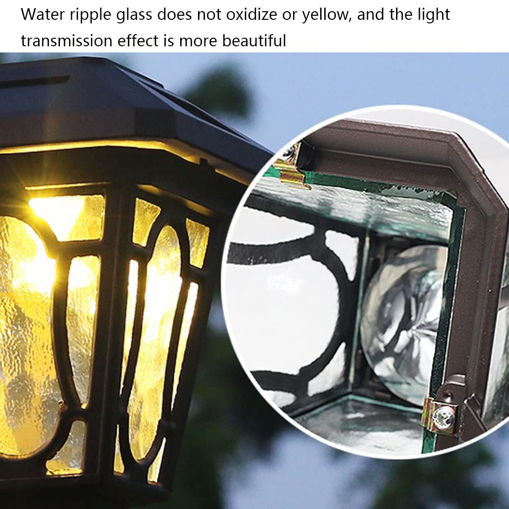 RCIDOS 1-pak Solarne Lampy Kolumnowe LED Szklane Oprawy Oświetleniowe IP54 Wodoodporna Aluminiowa Osłona Słupka Ogrodzeniowego Zewnętrzne Lampy Ogrodowe Na Patio Oświetlenie Ścieżki