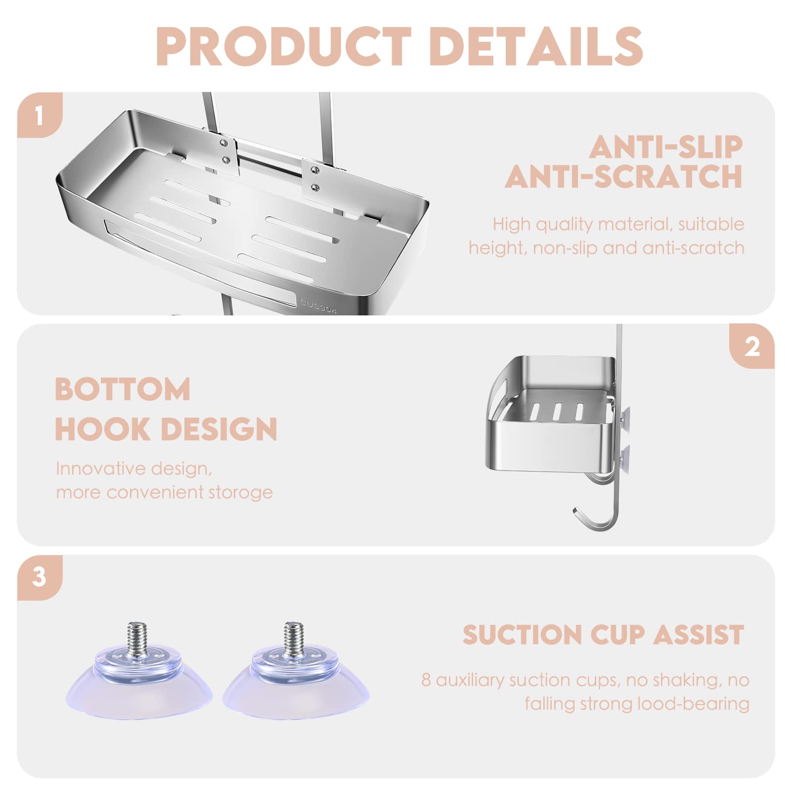 Mensola Doccia A 2 Livelli Con Ventose - Portaoggetti Per Bagno Senza Foratura - Foto 8