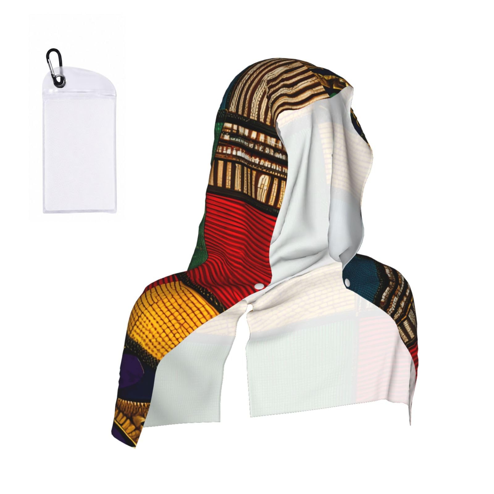 DUWAA African Style Patchwork Print Reusable Hoodie Cooling Neck Wrap, Hot Weather Outdoor Sports Workout Head Towel For Stay Chill