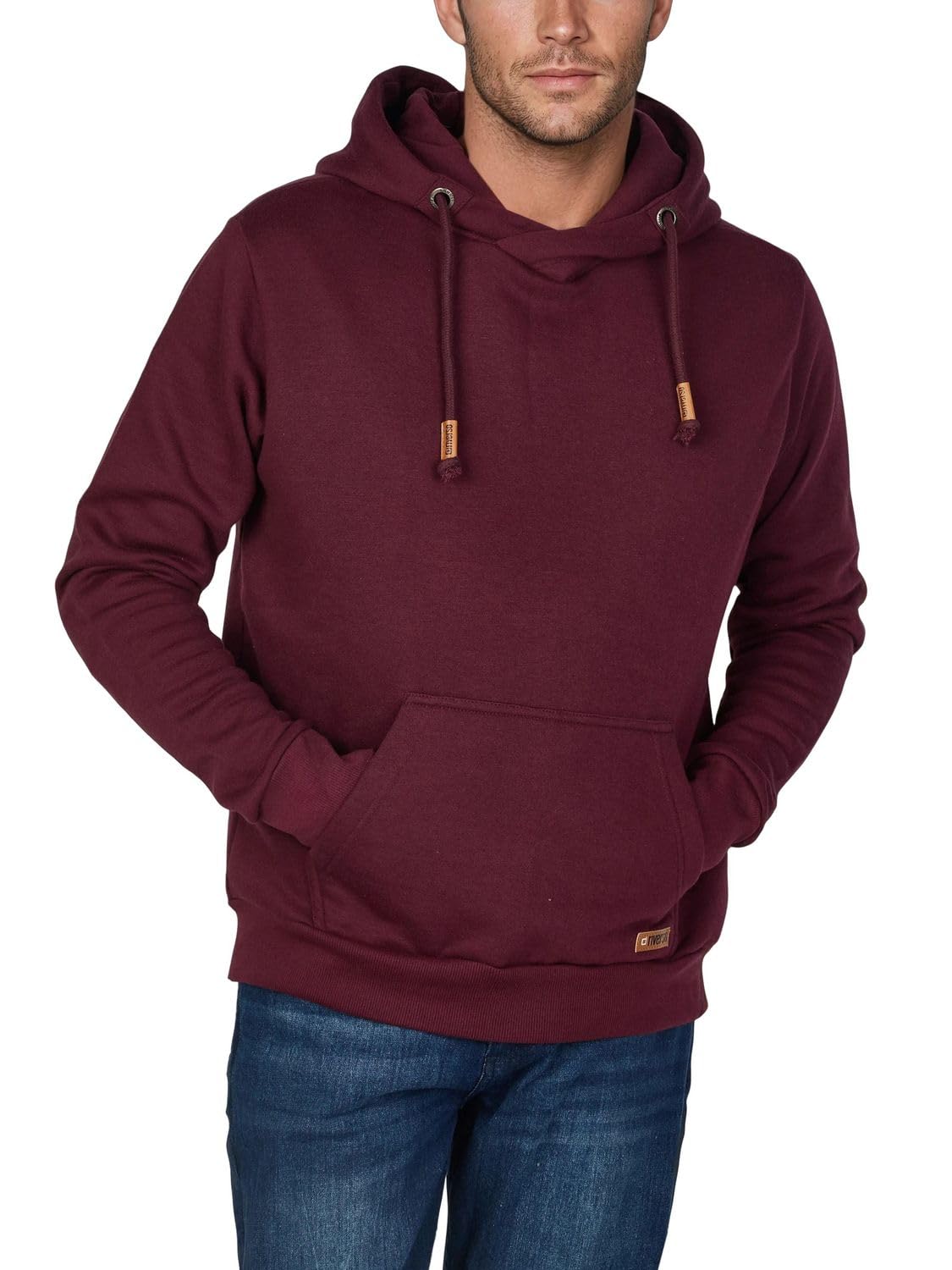 Riverso Men's Port Red Melange (15400) Julian Hooded Pullover Hoodie Sweatshirt With Hood And Kangaroo Pocket, Cross-Over Collar, Regular, Cotton, Red - XXXX-Large