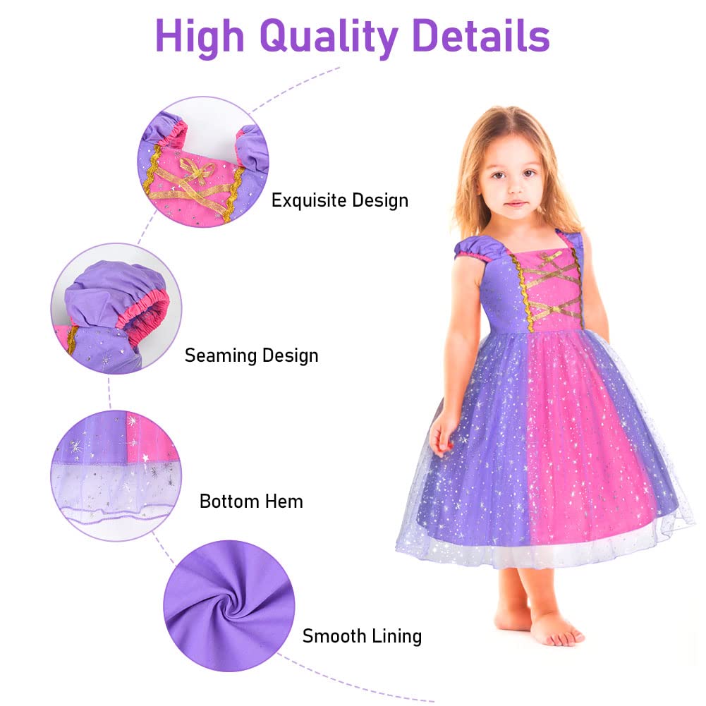 ACWOO Angels Costume da Principessa Rapunzel per Bambina, Vestito da Festa di Compleanno