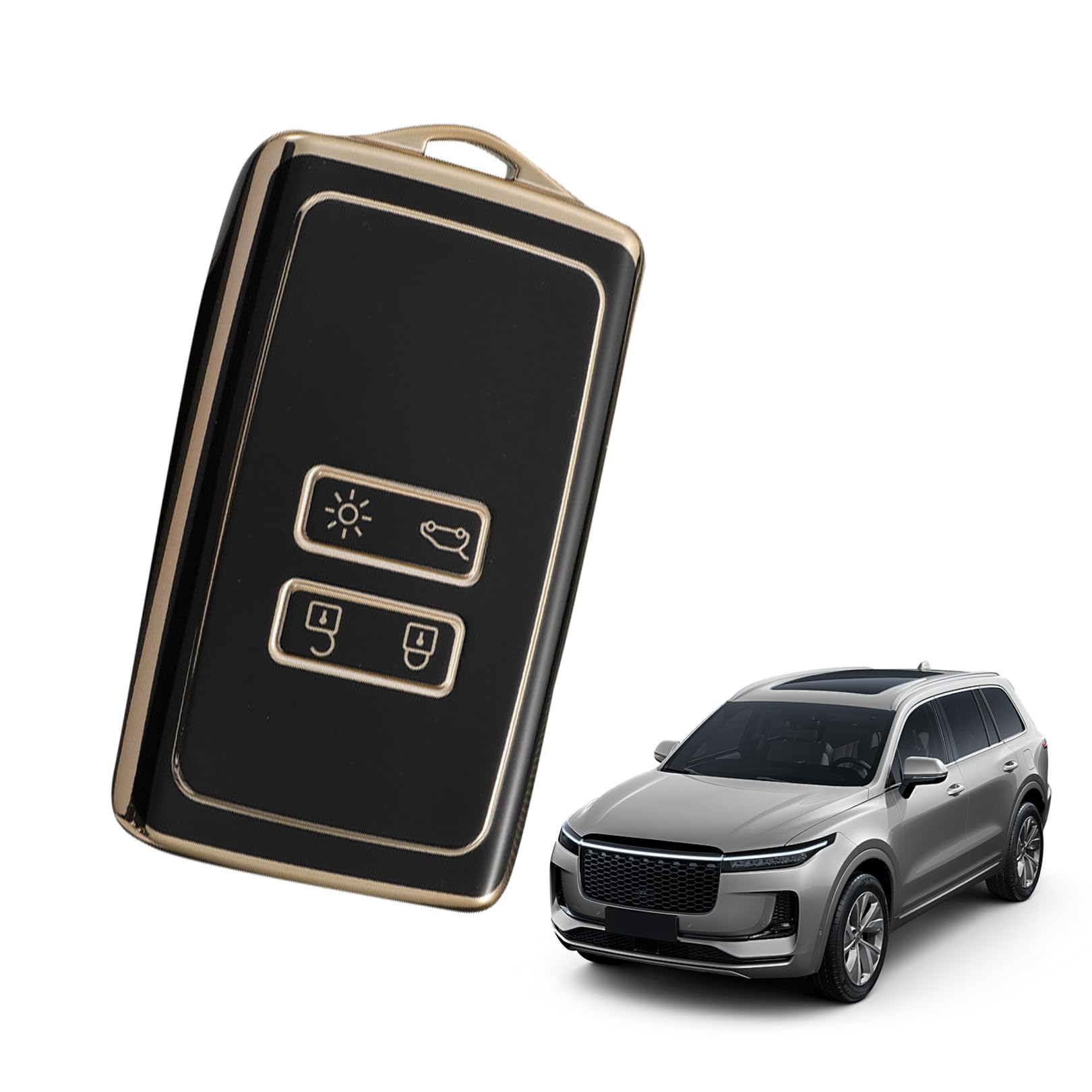 Renault Key Card Case,Car Fob Shell Holder,4 Buttons Keychain Cover Accessories,Cute Pouch Protector,Silicone Replacement,Anti-Slip Duster,for Compatible Megane/Kadjar/Captur/Clio/Dacia (Black)