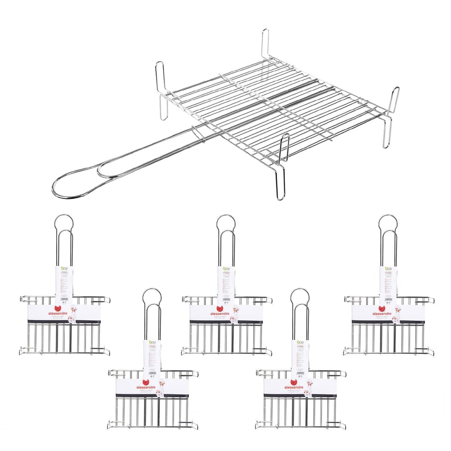 Pack 6 Parrillas Barbacoa Doble con Patas, Metal Resistente y Duradero. Mayor resistencia a la Corrosión. Ideal para asar Carne, Verduras y Pescados. Hostelería, Bar, Restaurantes (20x30cm (6Uds)