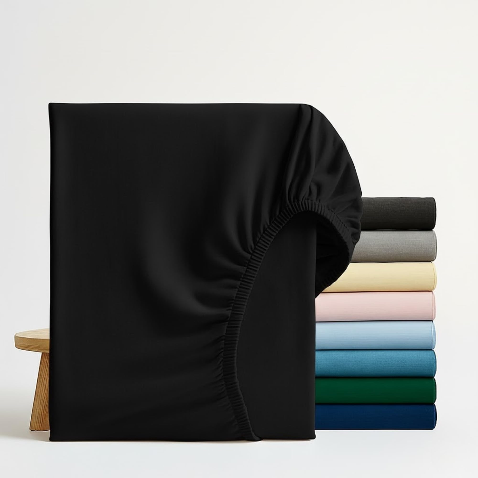 Q&H Bedding Single Fitted Sheet Black, 30cm Extra Deep Fitted Sheet, Soft Brushed Microfiber Elastic Bed Sheets, Shrinkage, Fade Resistant, Washable Sheets โ image 1