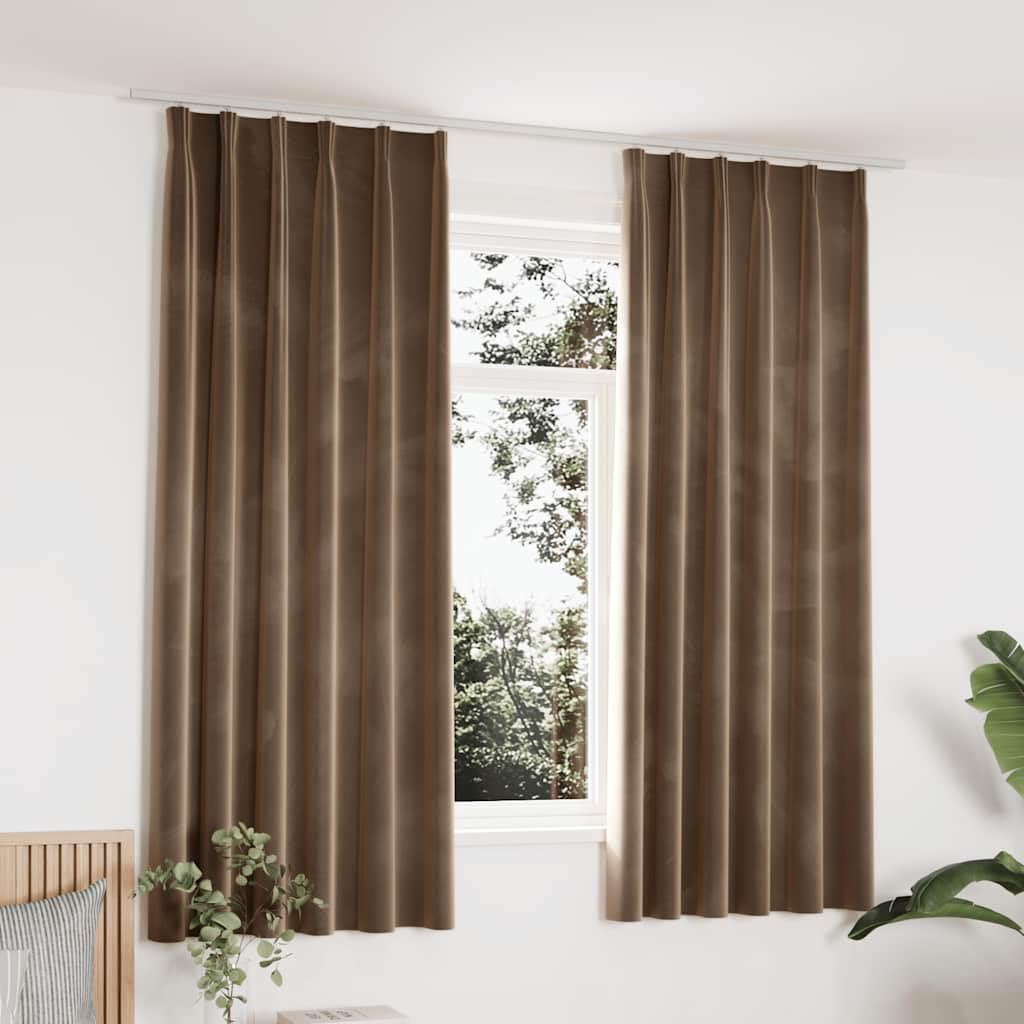 Cortinas opacas de terciopelo beis, 140 x 175 cm, con ganchos de metal, 2 unidades, opacas y translúcidas, para salón, dormitorio, habitación infantil
