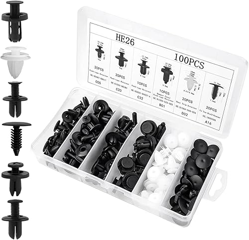 Juego de 100 clips de retención de automóvil de 6 tamaños, clips para panel de moldura de puerta automática, clips de remache de parachoques con