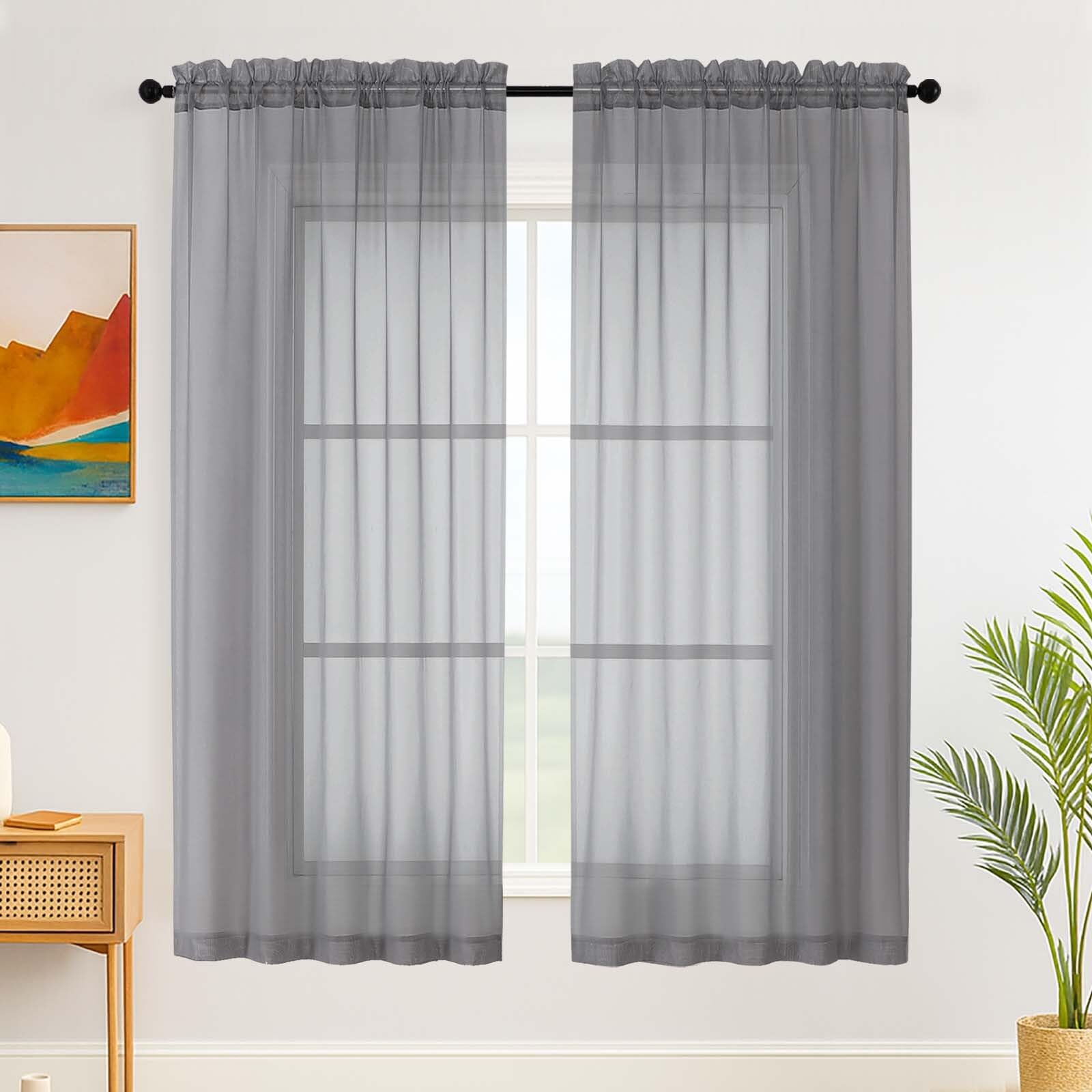 Simplebrand Grey Sheer Curtains for Living Room 183 cm Length Panels Set - Light Filtering, Rod Pocket Window Home Voile Curtains & Drapes for Bedroom, Elegant Drapes (Grey, 150cm W x 183cm L) โ image 1