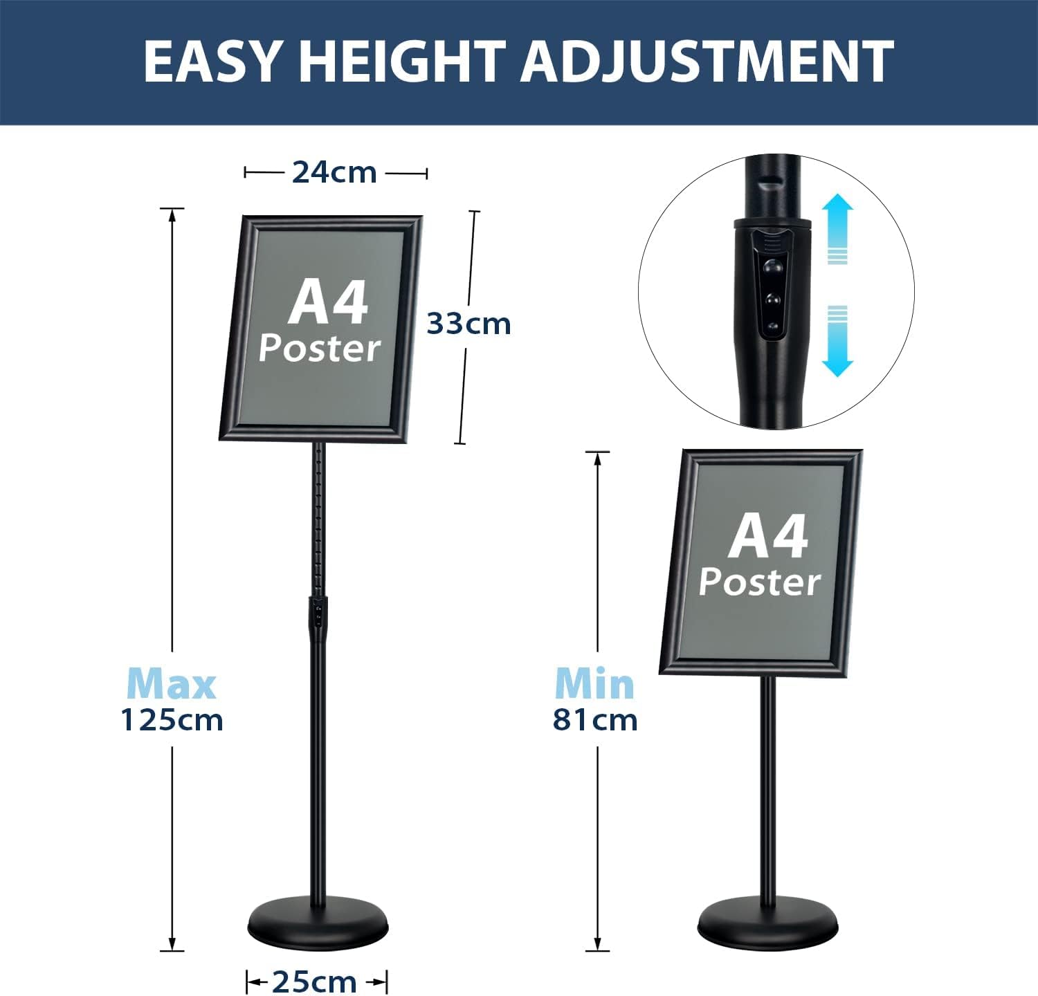 Infoständer Höhenverstellbar Aluminium DIN A4 Plakatständer Informationsständer Präsentationsständer Werbeständer (Schwarz, A4)