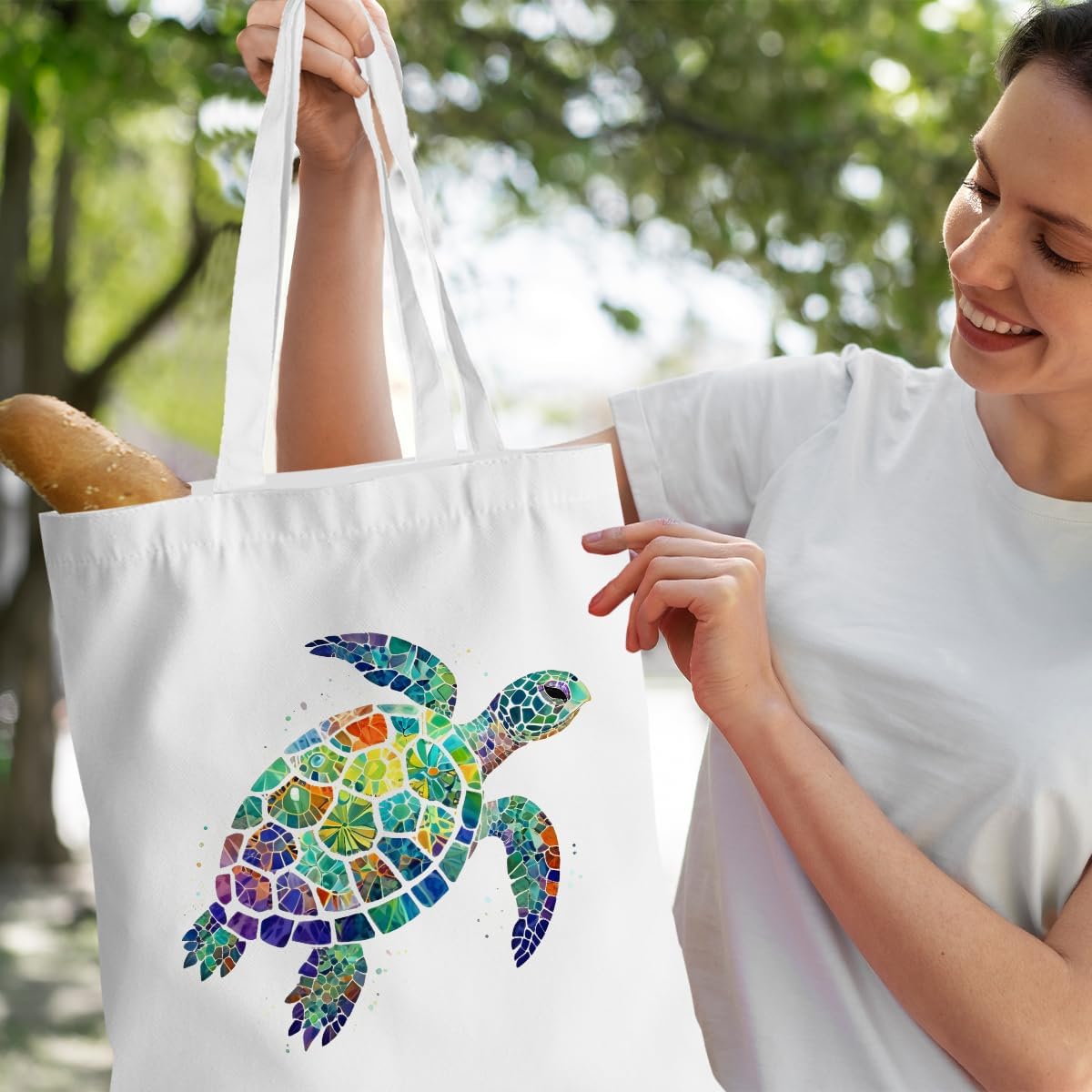 Turtle Gifts Shark Gifts Tote Bag, Hedgehog Horse Gifts for Women Girls, Animals Reusable Grocery Bag Shopping Bag - Image 5