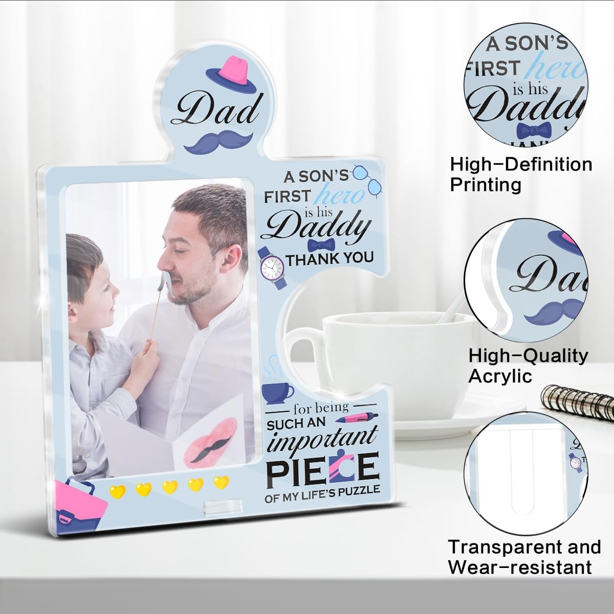 Dad Gifts from Son 4x6 Picture Frame - Daddy Puzzle Photo Frame Appreciation Gifts for Dad Birthday Christmas Thanksgiving - Image 3