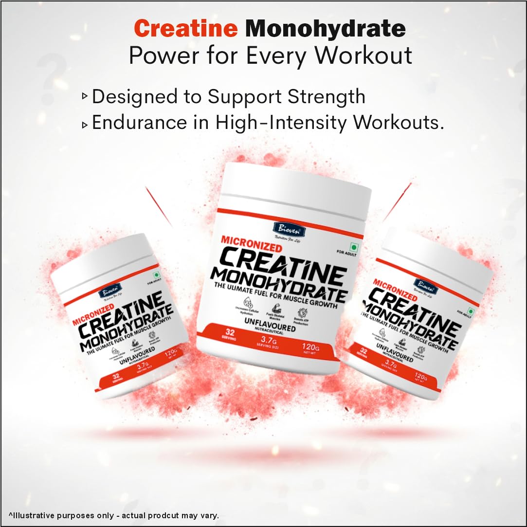 Biovencer Creatine Monohydrate Powder 120g | Muscle Support & Strength Nutrition | Unflavoured Pre-Workout Supplement for Adults 3