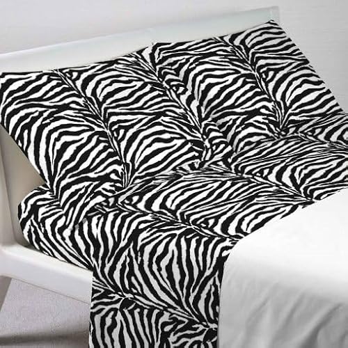 Completo Lenzuola o Federe Tessuto 100% Cotone Zebrato 6 misure at (Singolo,1 Piazza)