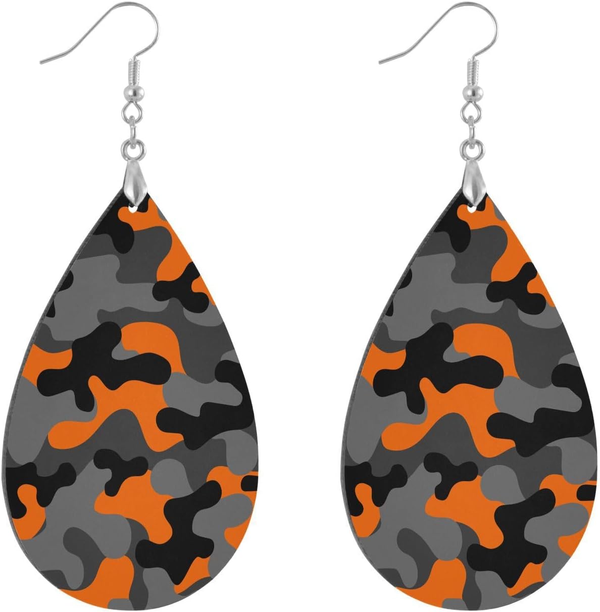Orange Military Camouflage Drop Dangle Earrings for Women Waterdrop Camo Earrings Lightweight Earring Jewelry Sets for Gifts