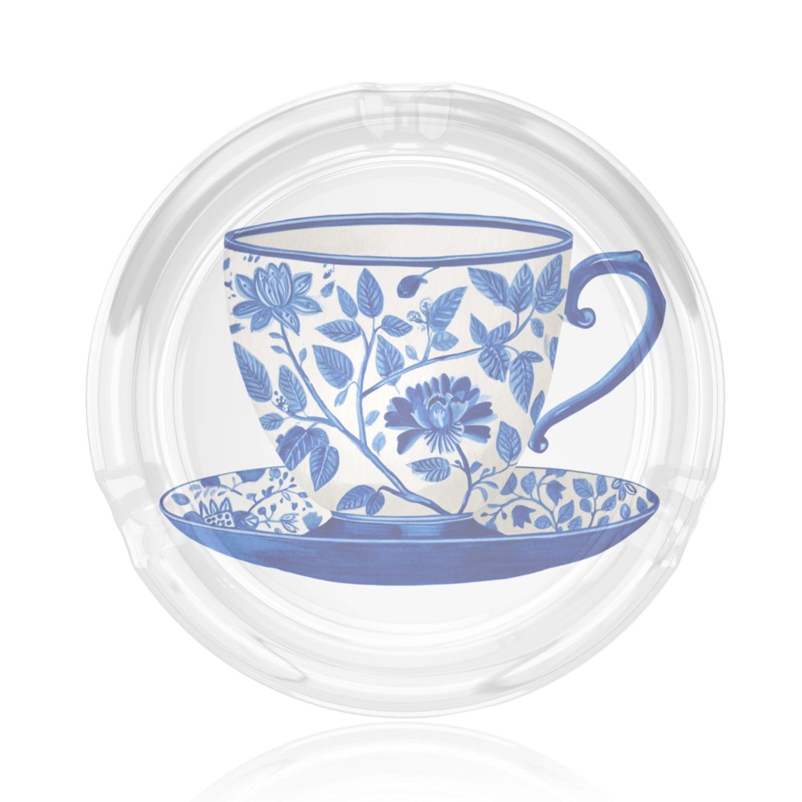 Blue And White Watercolor Chinoiserie Teacup Glass Ashtray For Cigarettes Ash Trays Case For Home Office Decor