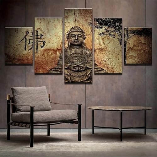 cyongshan Buddha Wall Art Modern Decor 5 Panel Canvas Artwor