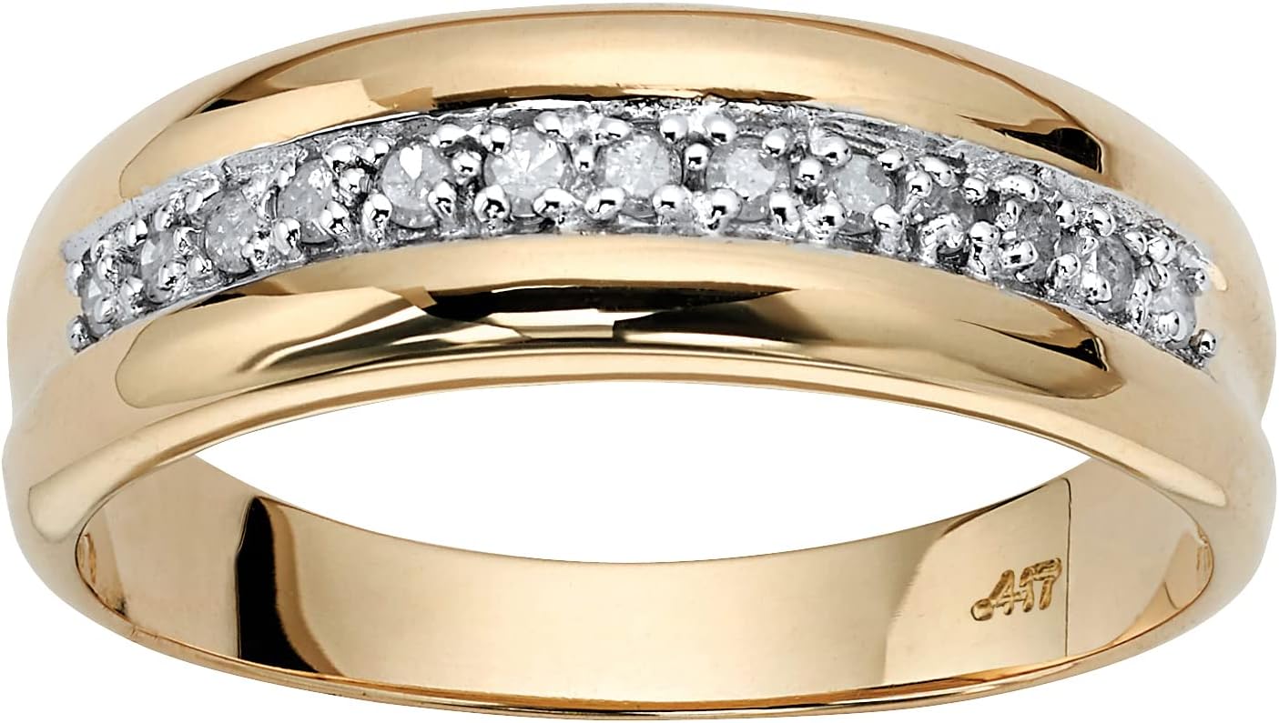 PalmBeach 10K Yellow Gold Round Genuine Diamond Wedding Band Ring (1/5 cttw, I Color, I3 Clarity) Sizes 7-13