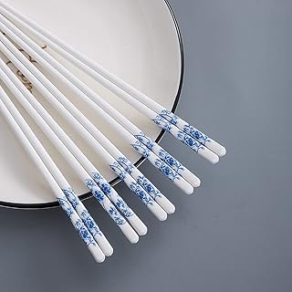 5 Pairs porcelain Chopsticks - Reusable Chopsticks Dishwasher Safe, 9 1/2 Inches(Blue and white vine)