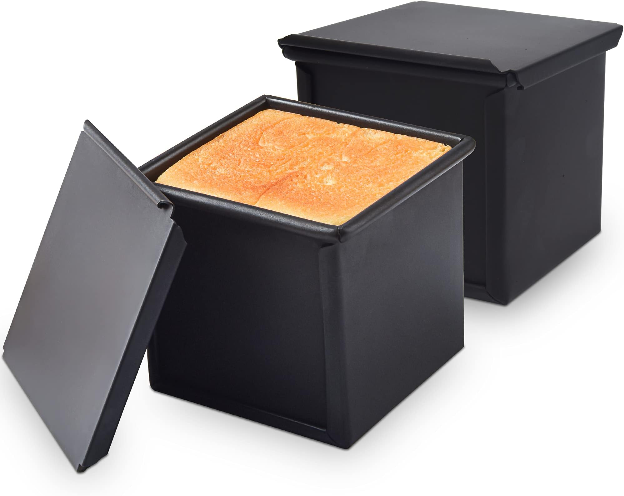 OJelay Mini Bread Loaf Pan with Cover 4x4 Inch Nonstick Low Sugar Toast