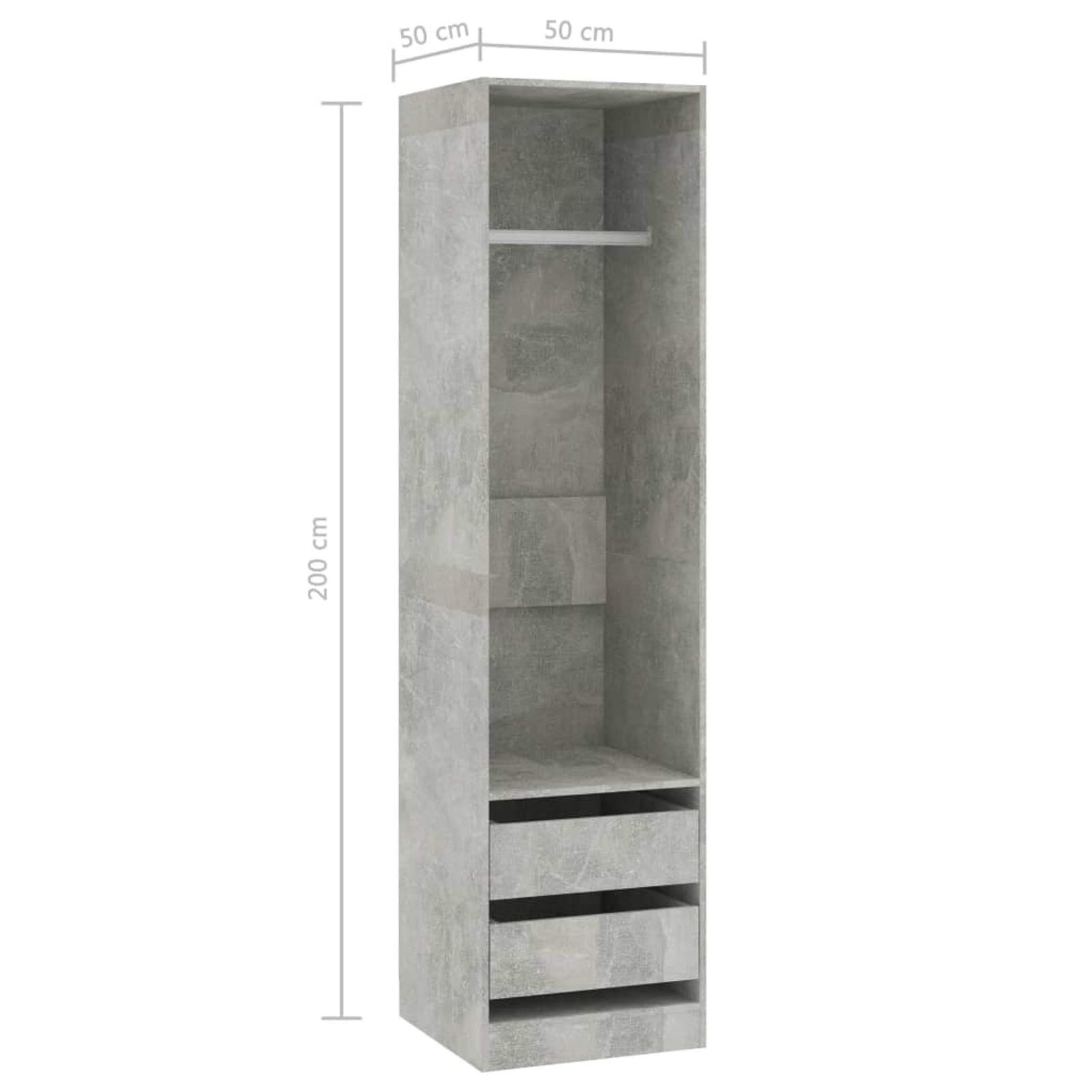 Rantry Mobile Armadio con Cassetti Grigio Cemento 50x50x200 cm in Truciolato, Salvaspazio Armadietto da Esterno, Mobili Esterno Balcone per Soggiorno, Ufficio, Camera da Letto, Bagno