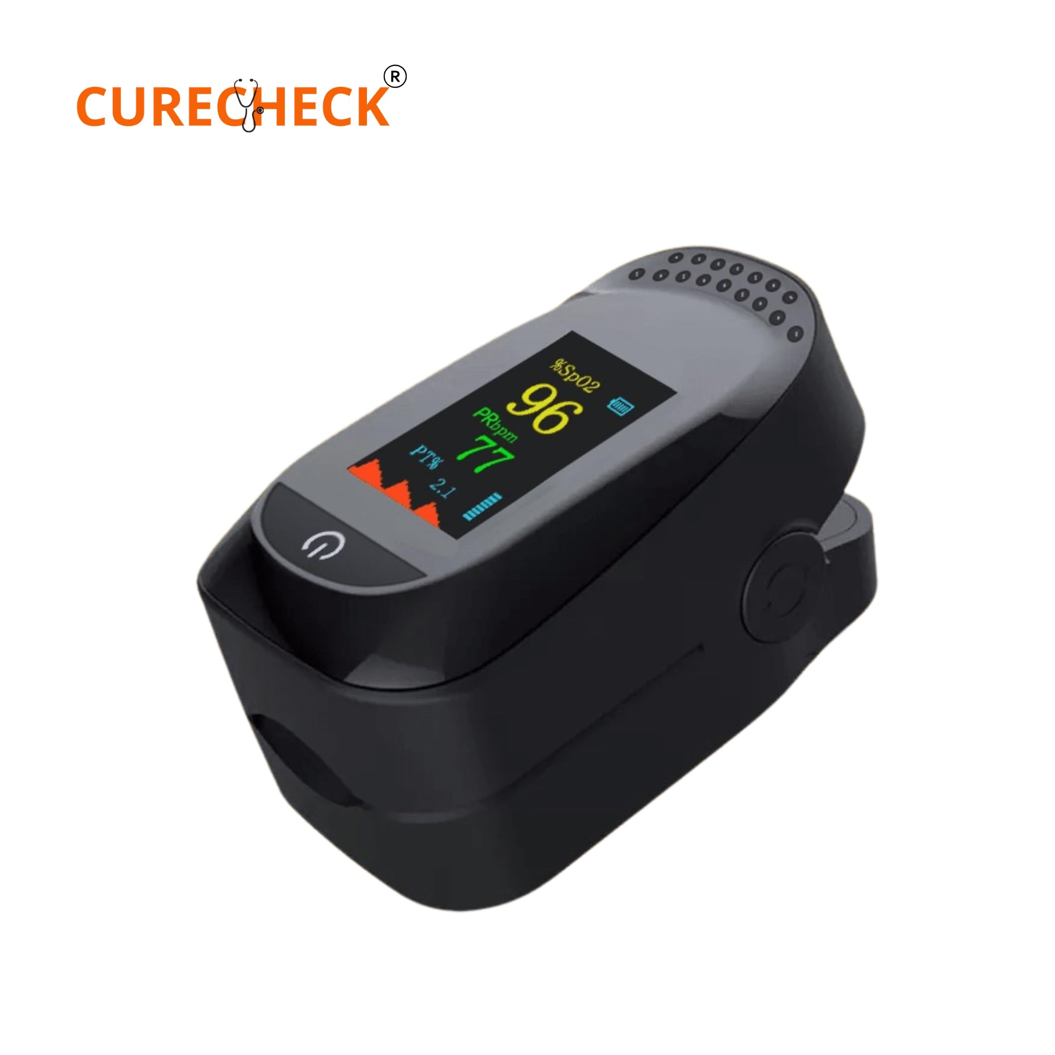 CURECHECK Premium Fingertip Pulse Oximeter | Blood Oxygen Saturation Monitor Fingertip, SpO2 Fingertip Monitor | With Battery (Black) - Image 4 thumbnail