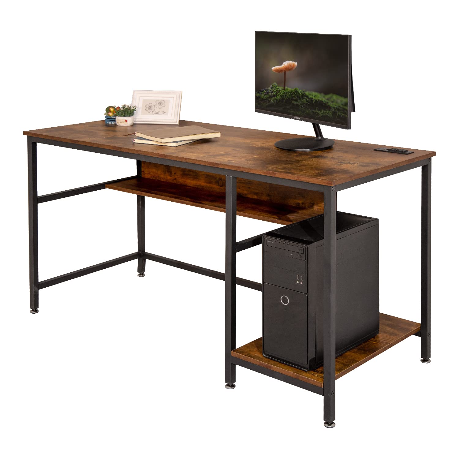 Buy CARRVAS Computer Desk with Power Outlet, 55 Inch Rustic Industrial