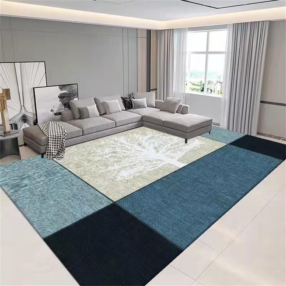 Tapis de salon gris-bleu 200X300cm au design raffiné grand arbre Deco C