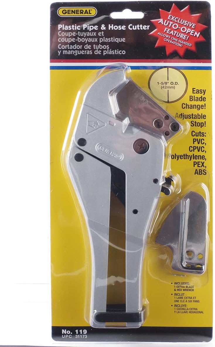 General Tools Ratcheting Pipe and Tubing Cutter #119 - Cuts PVC, CPVC, PEX, ABS and Polyethylene Tubing or Pipe from 1/8-Inch to 1-5/8-Inch