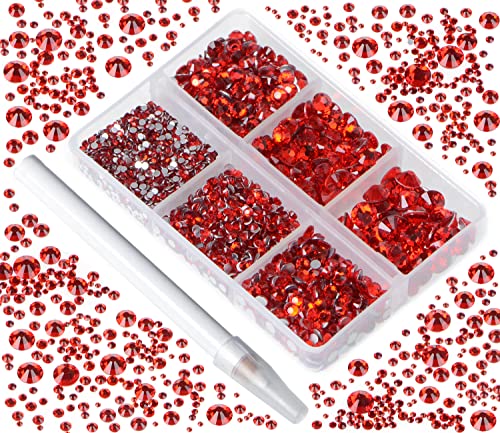 Image of Bymitel 5000 Pieces, 6 Mixed Sizes, Glue on Glass, Round Rhinestones, Flat Stones for DIY Jewellery Making with a Picking Pen (6 Sizes, 5000 Pieces, Siam), 6 Sizes, 5000 Pieces