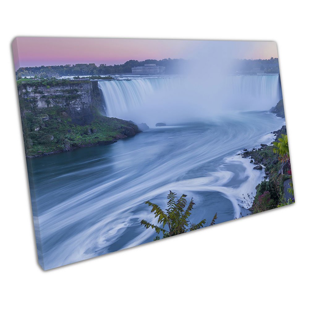 EACanvas Twilight Horseshoe waterfall Niagara falls Canada Canadian Ready to Hang Wall Art Print Picture For Home Office Decor 12x8 Inches