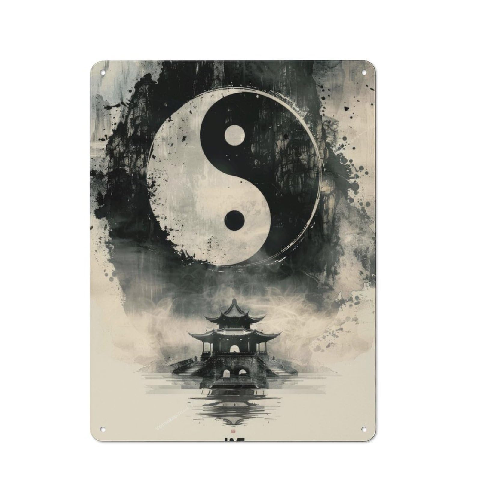 Junmoney Yin Yang Temple Rustic Tin Sign 40X30cm For Living Room Or Hallway, A Metal Wall Feature For Living Rooms And Hallways