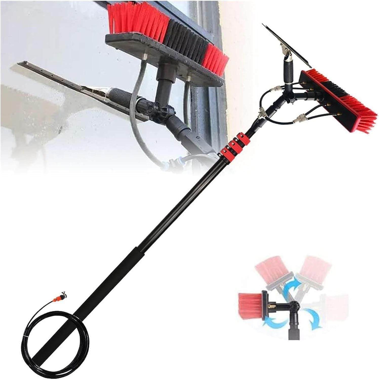 Aioneer 3.6-11M Rod/35Cm Brush Telescopic Window Cleaner Window Cleaning Pole Water Fed Telescopic Brush Window Cleaner Kit Extendable Solar Panel Washing Equipment Cleaning Cons-36ft/11m