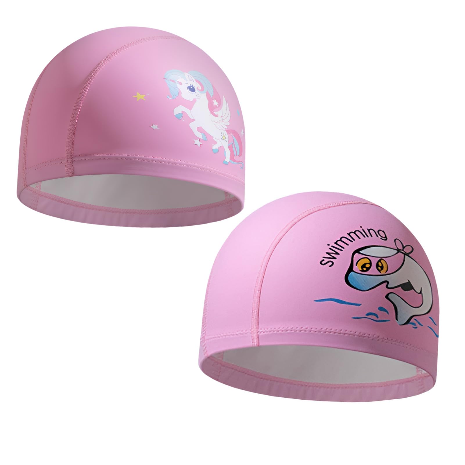 Kids Swimming Cap, 2 PCS Girls Swimming Cap Swimming Hat Kids For 4-10 Years Old With Long Hair Waterproof Swim Hat Cap Stretchable Pu Material For Pool And Water Activities