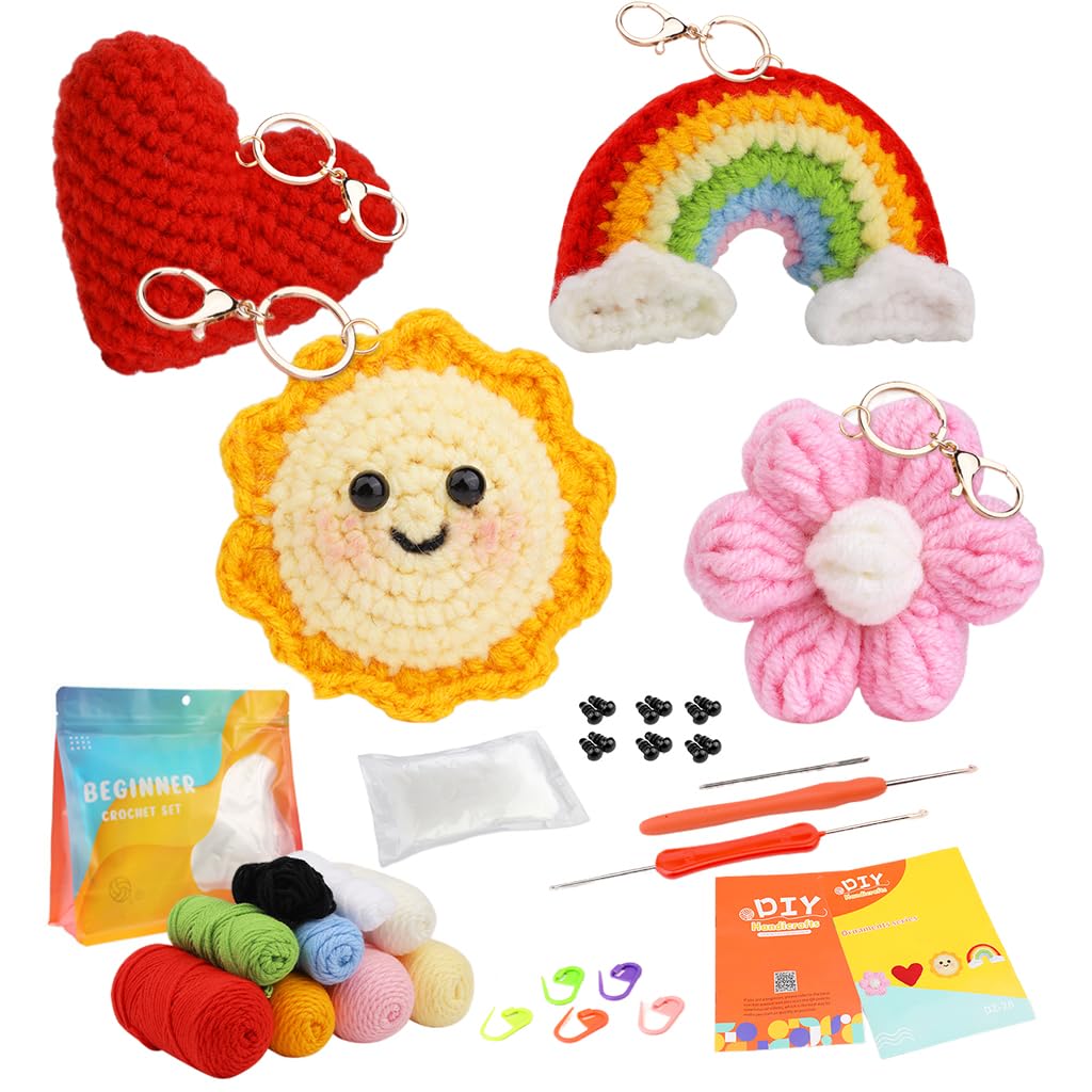 PATPAT Cotton DIY Crochet Art Craft Kit - Cartoon Keychain Material Kit for Beginners With Tutorial Video - Handcraft Gift Bag Charm, Multicolor-image-31