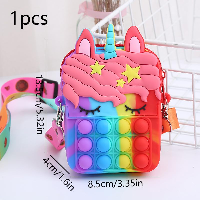 Colorful Unicorn Crossbody Bag - Waterproof Silicone, Adjustable Strap, Zip Closure, Polyester Lined - Fun Purse2