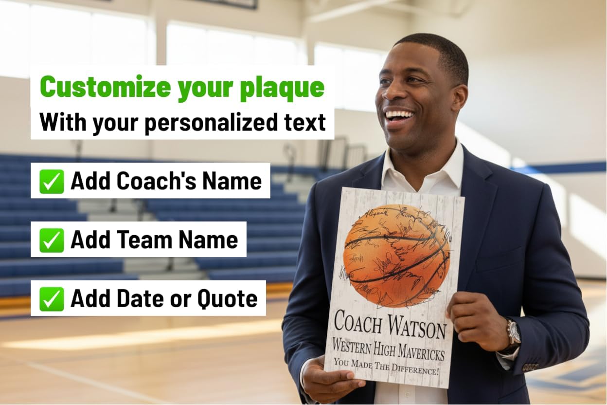 Basketball Coach Gift Plaque PERSONALIZED Sign For Basketball Team Coaches Custom SIGNABLE for Player Signatures & Thank You Notes 16.5in x 10.5in (Basketball Coach)