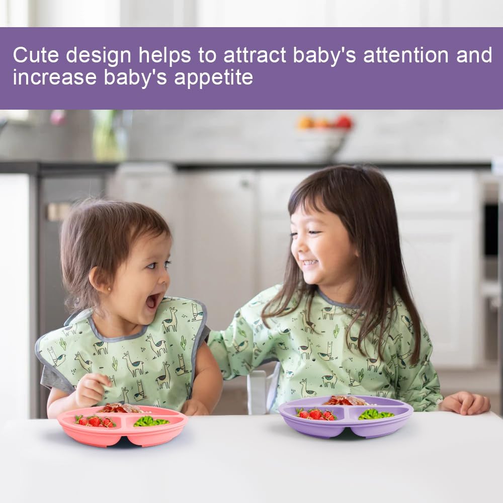 Xacton Silicone Divided Baby Plate | 3 Compartment Suction Plate for Baby | Unbreakable Non-Slip BPA-Free Food Grade Feeding Plates | Microwave, Freezer & Dishwasher Safe for Toddlers & Kids (Purple) 3