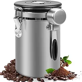 1,8, LFrasco Selado para Cafe, Pote Cafe, Recipiente de Grãos de Café, Recipiente de Café Hermético de Aço Inoxidável de com Rastreador de Data, Capacidade