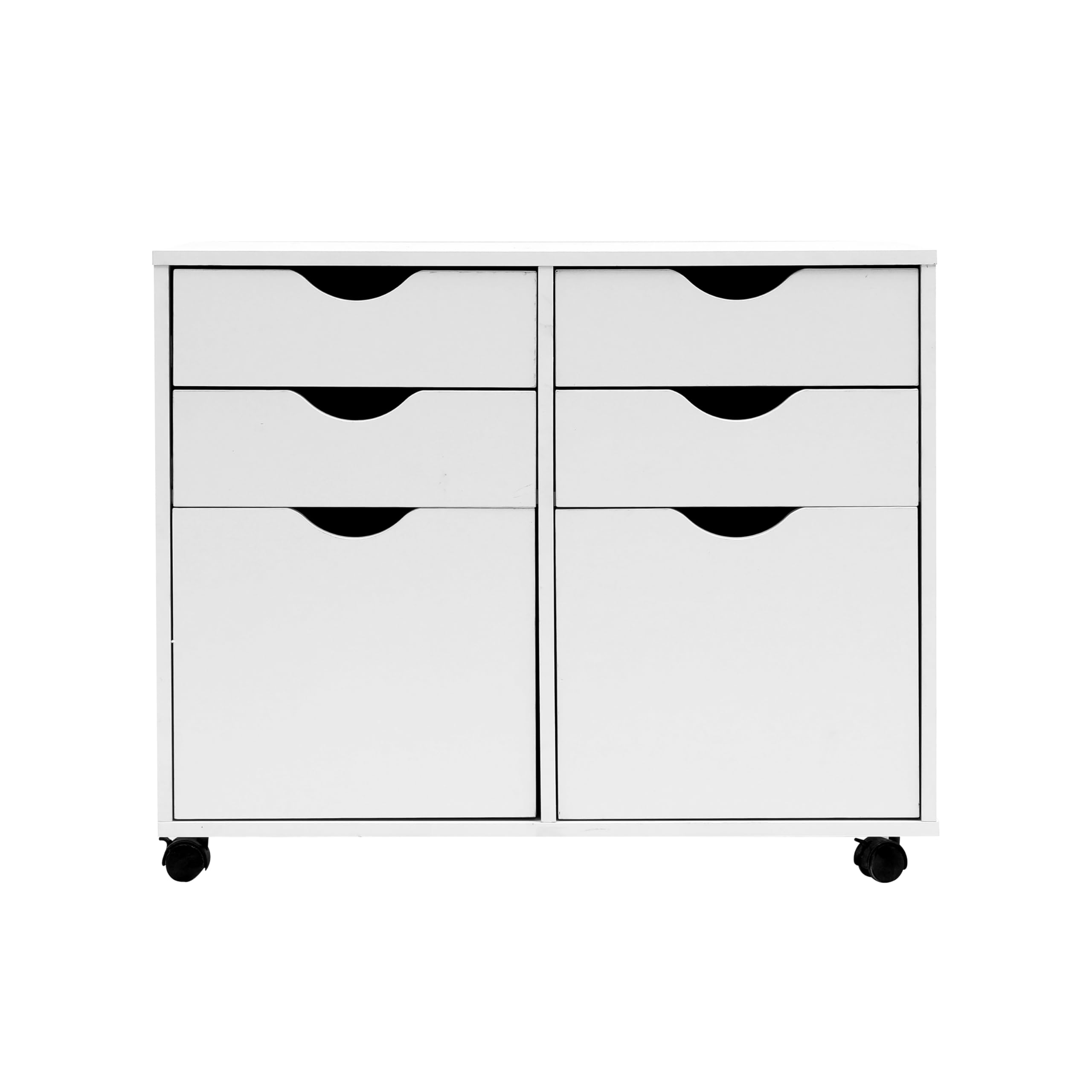 Moderna Mobile Filing Cabinet - 4 Drawers & 2 Cupboards - Under Desk Storage - White